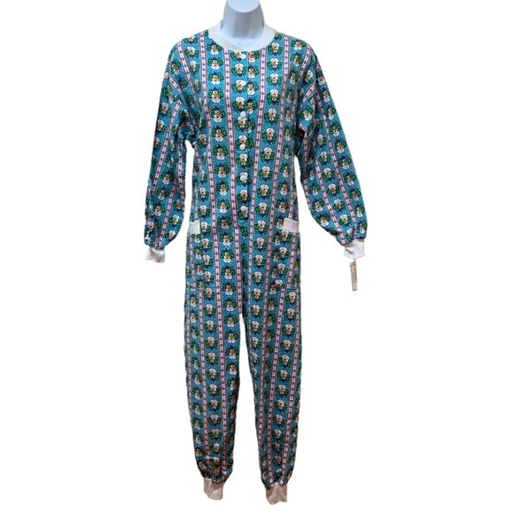 VTG Jennifer Dale Snowman One Piece Pajamas Drop Seat M NEW NOS Union Made USA - Picture 1 of 10